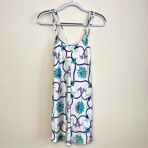 Vintage Natori White Lotus Print Slip Dress